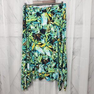 Green Blue Skirt Floral Tropical Beach Grunge Asymmetrical  Tikki 20W